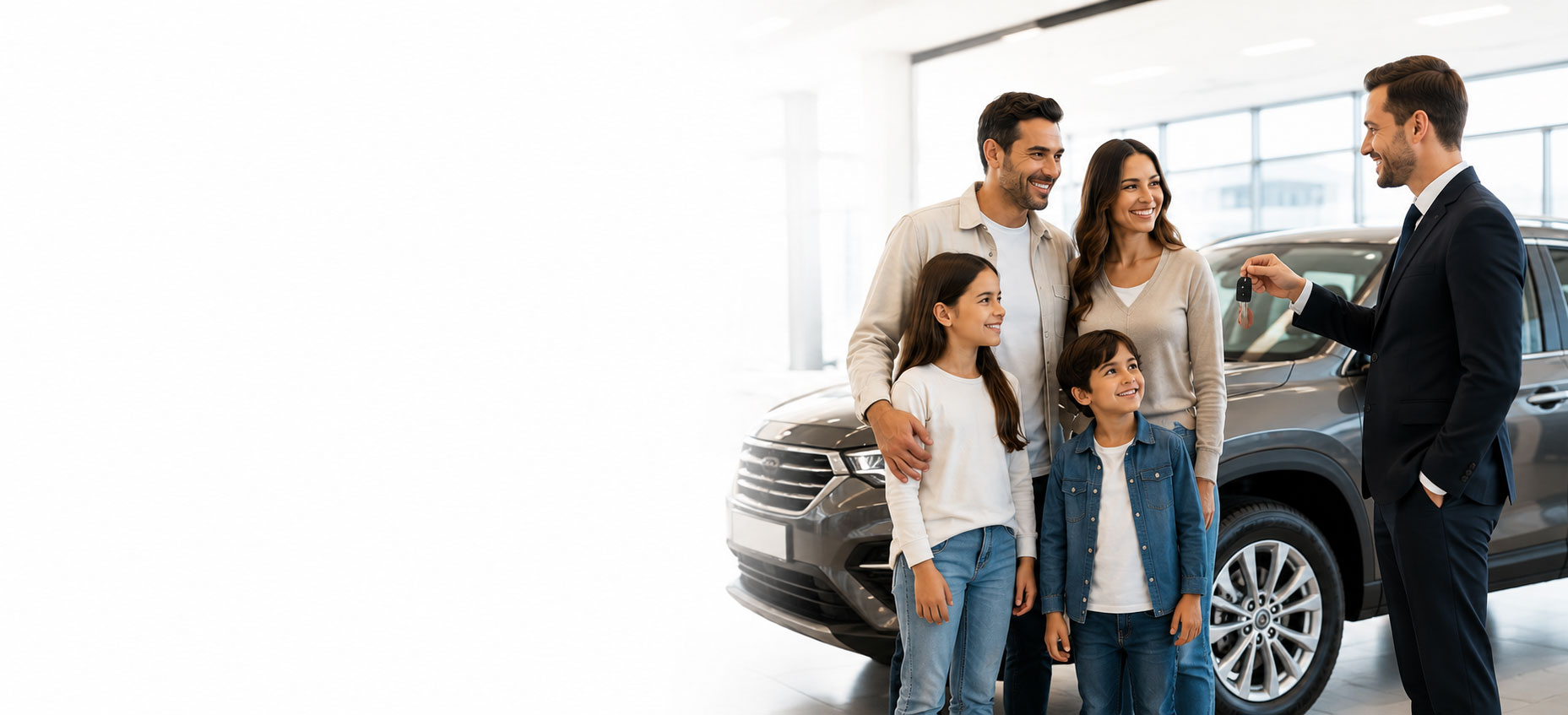 Familia recibiendo las llaves de su auto en el concesionario RAC Motors